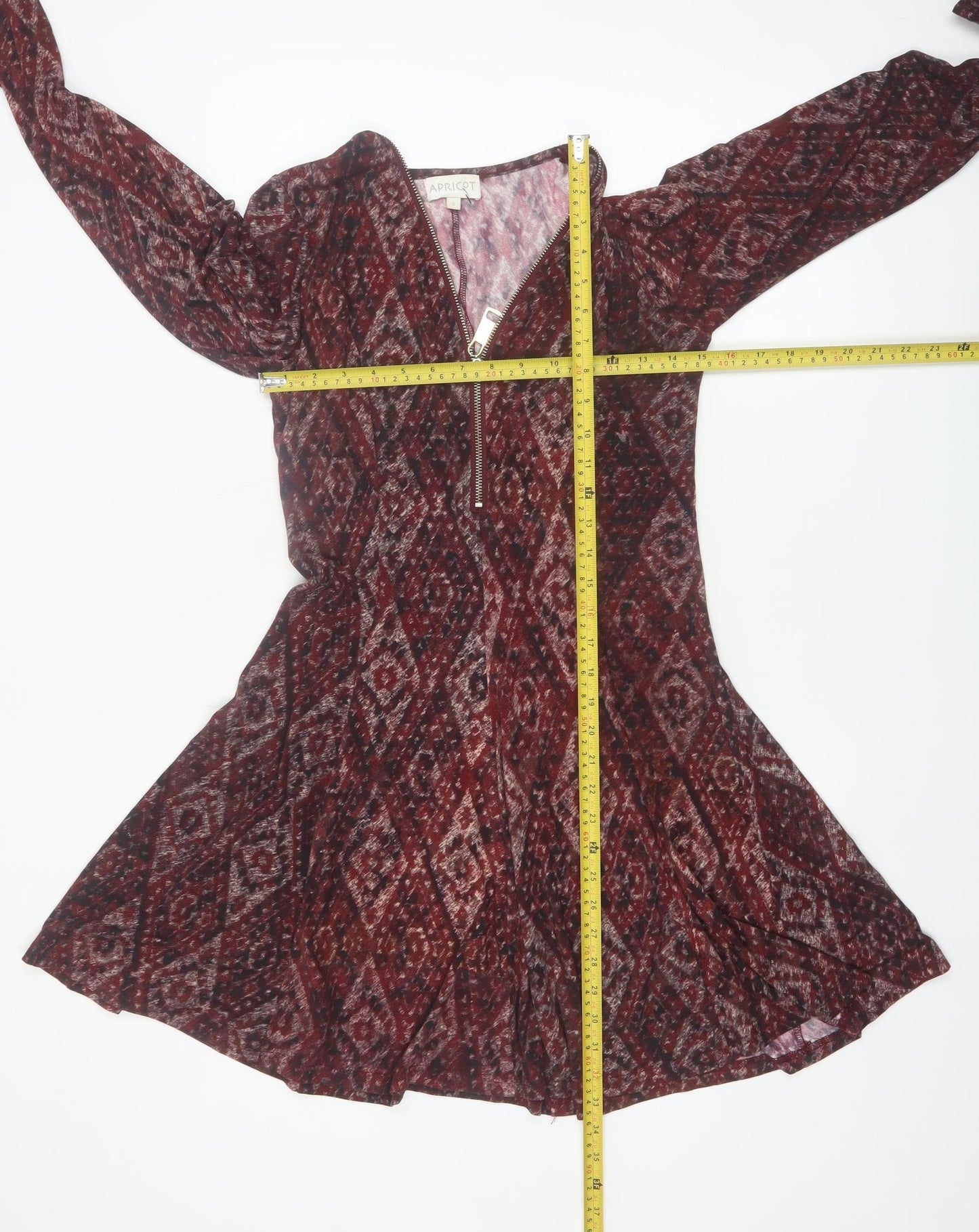 Apricot Women’s Red Geometric Long Sleeve Skater Dress S