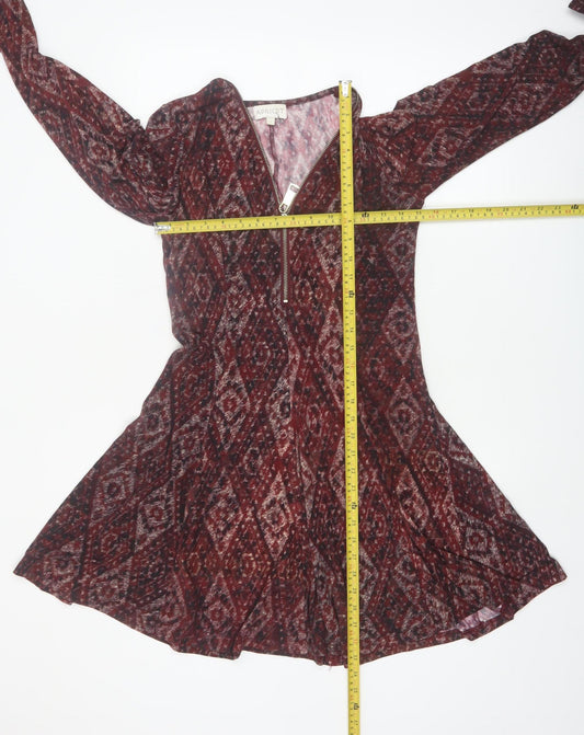 Apricot Women’s Red Geometric Long Sleeve Skater Dress S