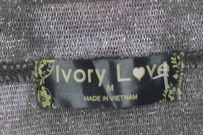 Ivory Love Women's Brown Floral Sheer Mesh Long Sleeve T-Shirt Size M