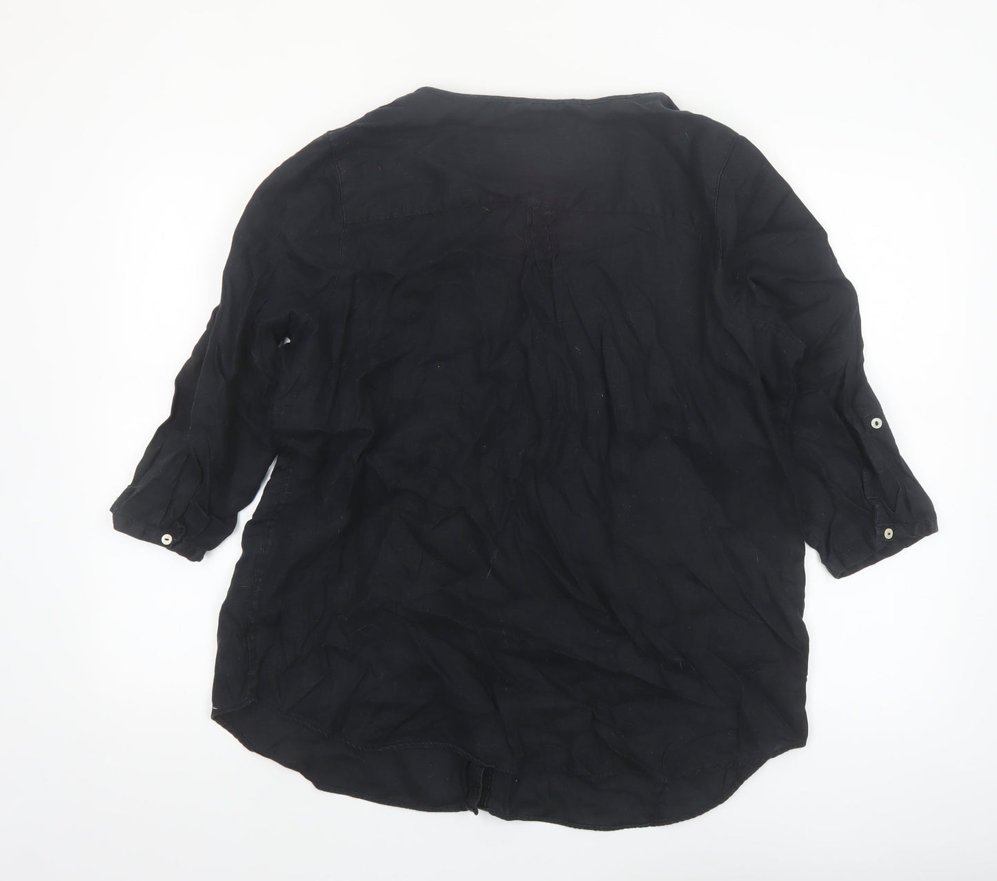 Marks and Spencer Women's Black Linen 3/4 Sleeve Button Blouse Size 18