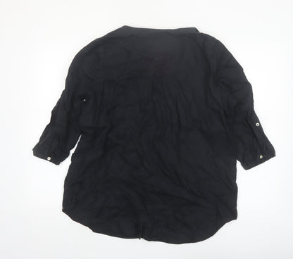 Marks and Spencer Women's Black Linen 3/4 Sleeve Button Blouse Size 18