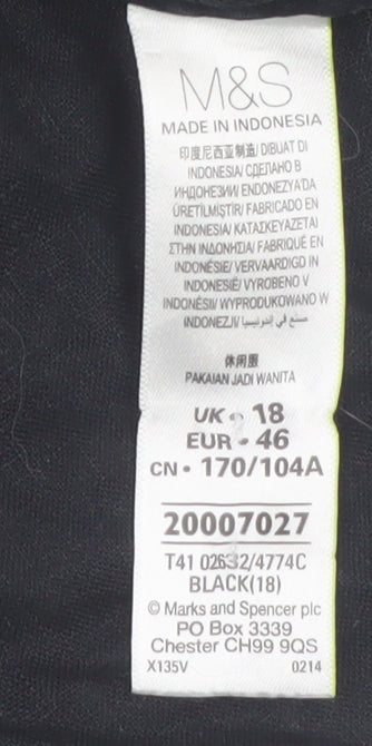 Marks and Spencer Women's Black Linen 3/4 Sleeve Button Blouse Size 18