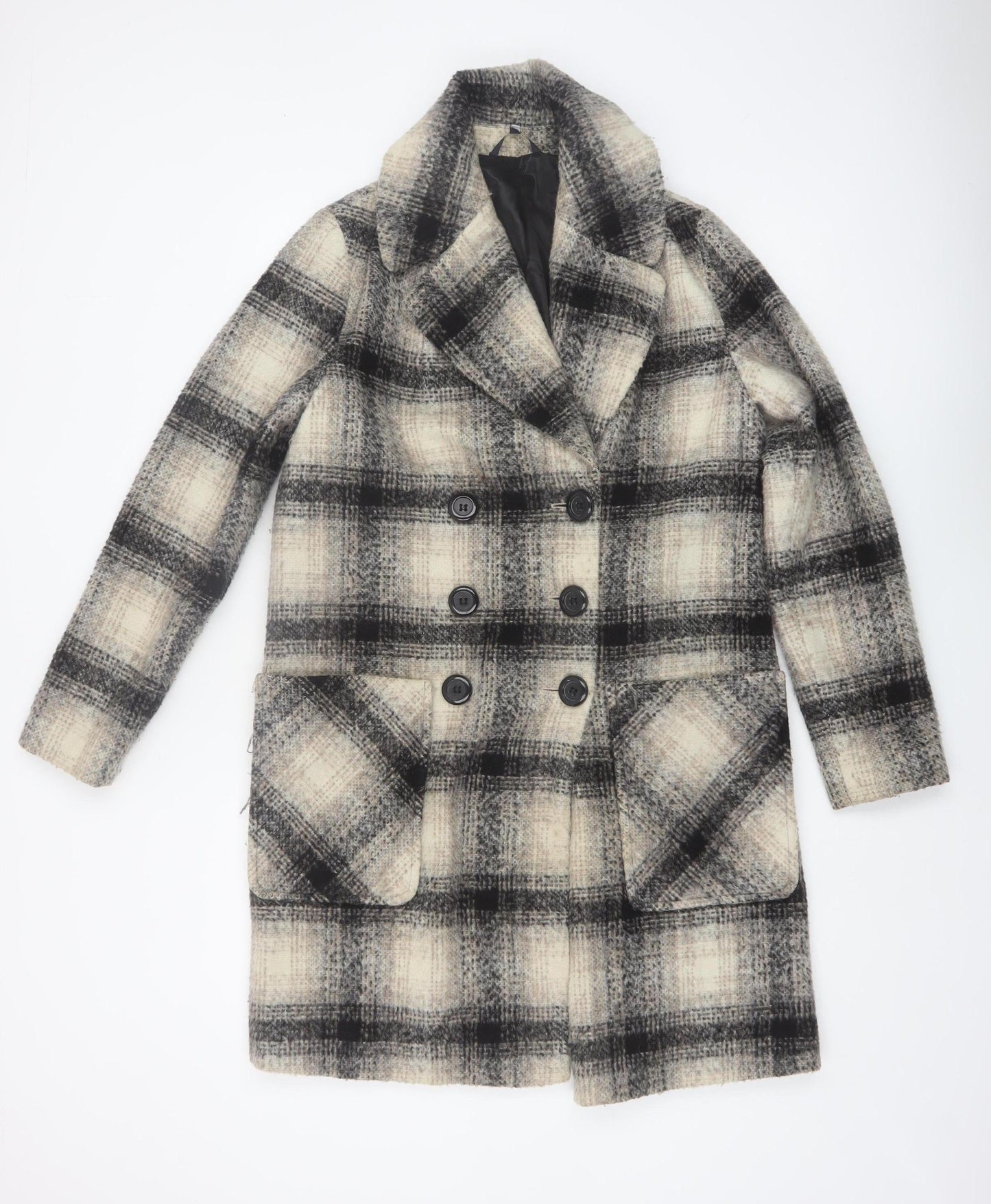 Marks and Spencer Women’s Beige Checked Wool Blend Overcoat Size 10