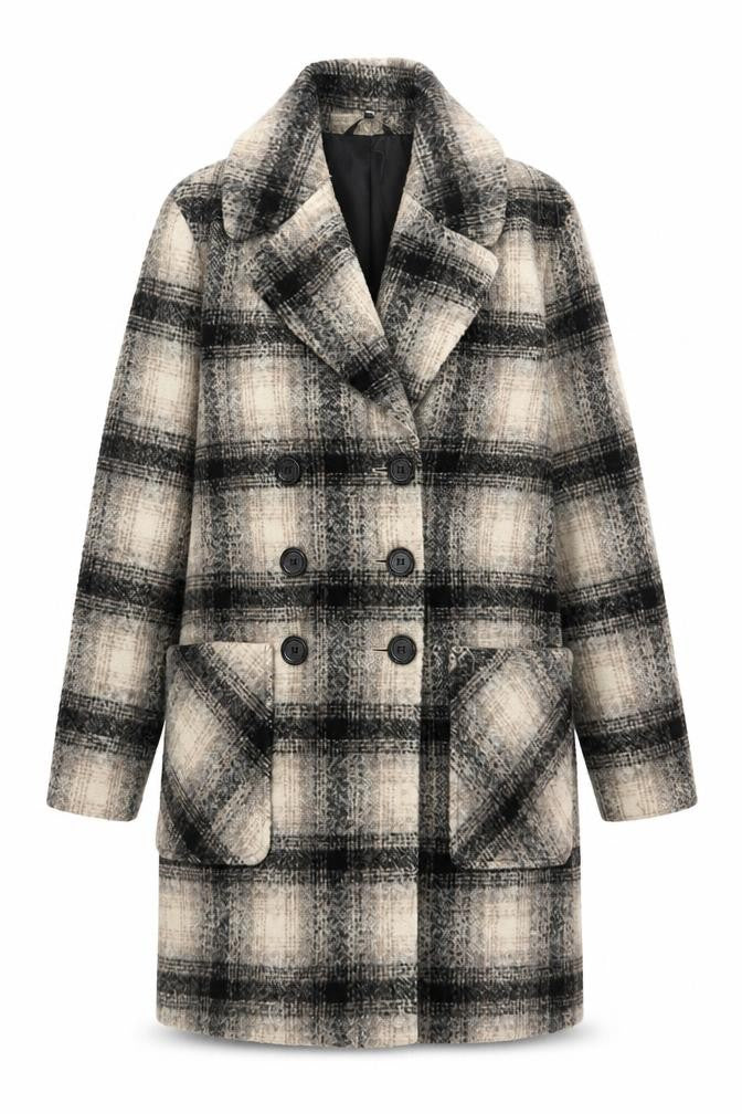 Marks and Spencer Women’s Beige Checked Wool Blend Overcoat Size 10