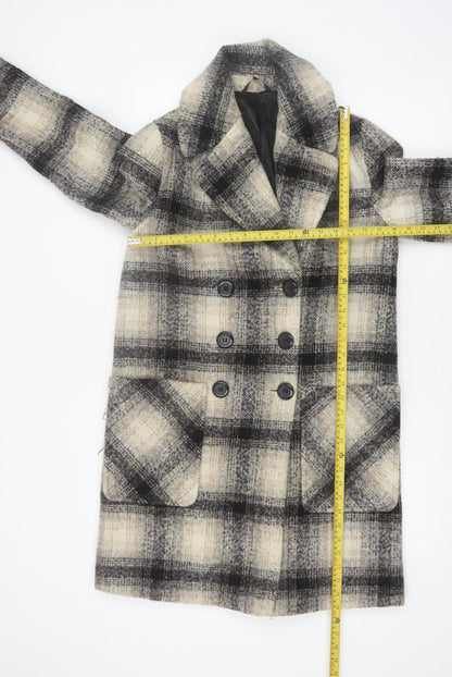 Marks and Spencer Women’s Beige Checked Wool Blend Overcoat Size 10