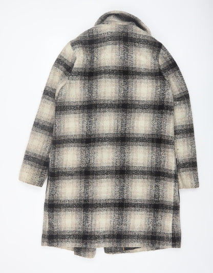 Marks and Spencer Women’s Beige Checked Wool Blend Overcoat Size 10