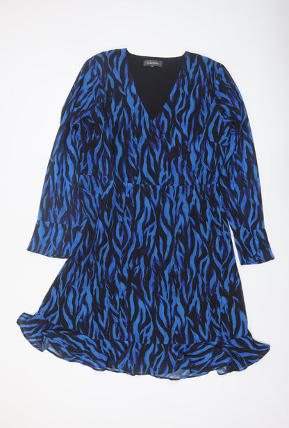 Sosandar Women Blue Animal Print V-Neck Knee Length Dress Size 18