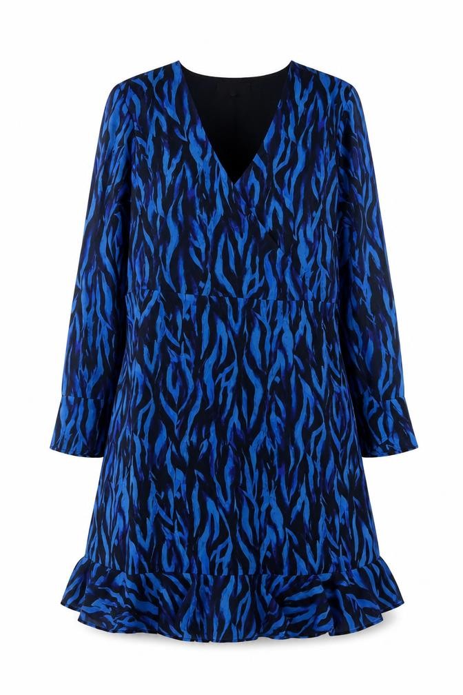 Sonsandar Women Blue Animal Print V-Neck Knee Length Dress Size 18