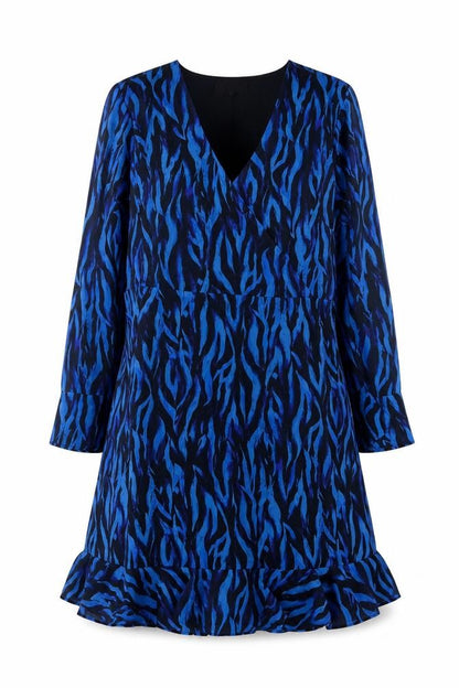 Sonsandar Women Blue Animal Print V-Neck Knee Length Dress Size 18