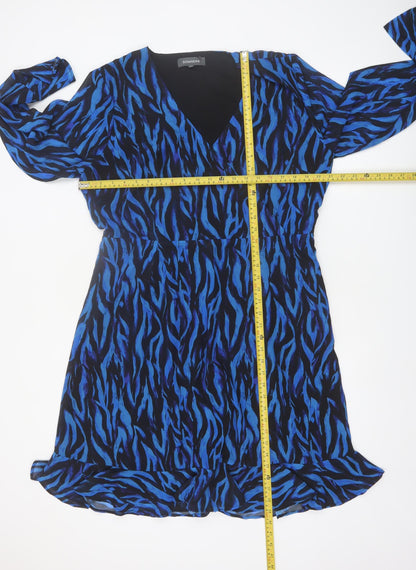 Sosandar Women Blue Animal Print V-Neck Knee Length Dress Size 18