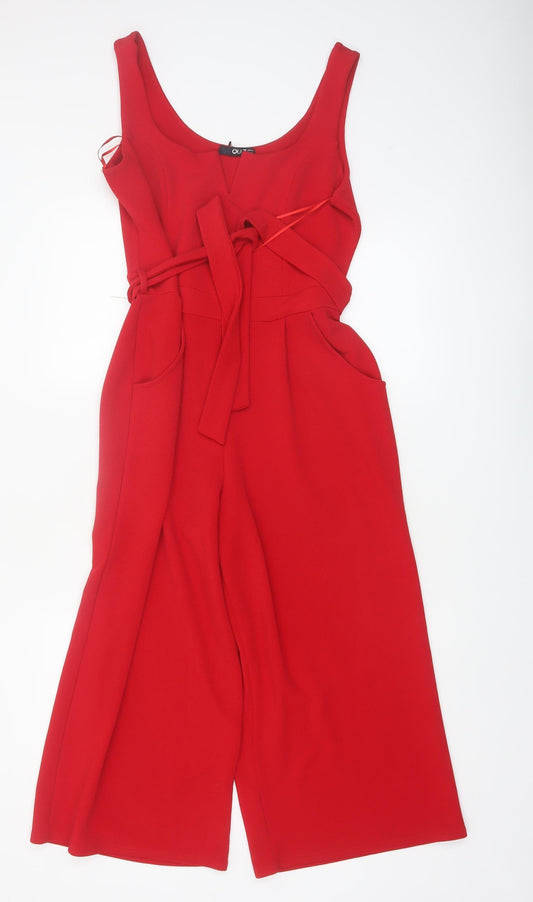 Quiz Women Red Jumpsuit Size 14 Sleeveless Belted Wide-Leg Playsuit