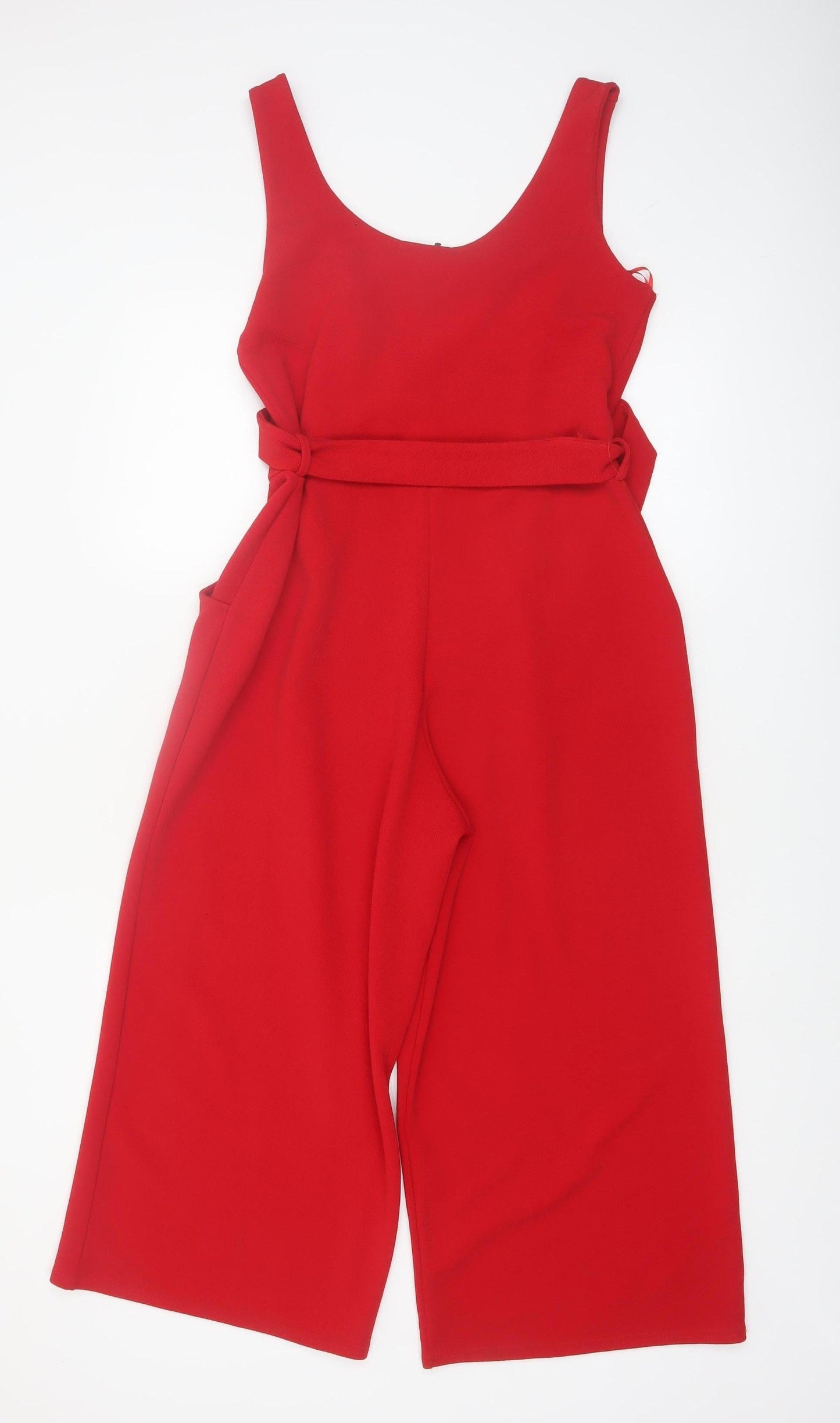 Quiz Women Red Jumpsuit Size 14 Sleeveless Belted Wide-Leg Playsuit