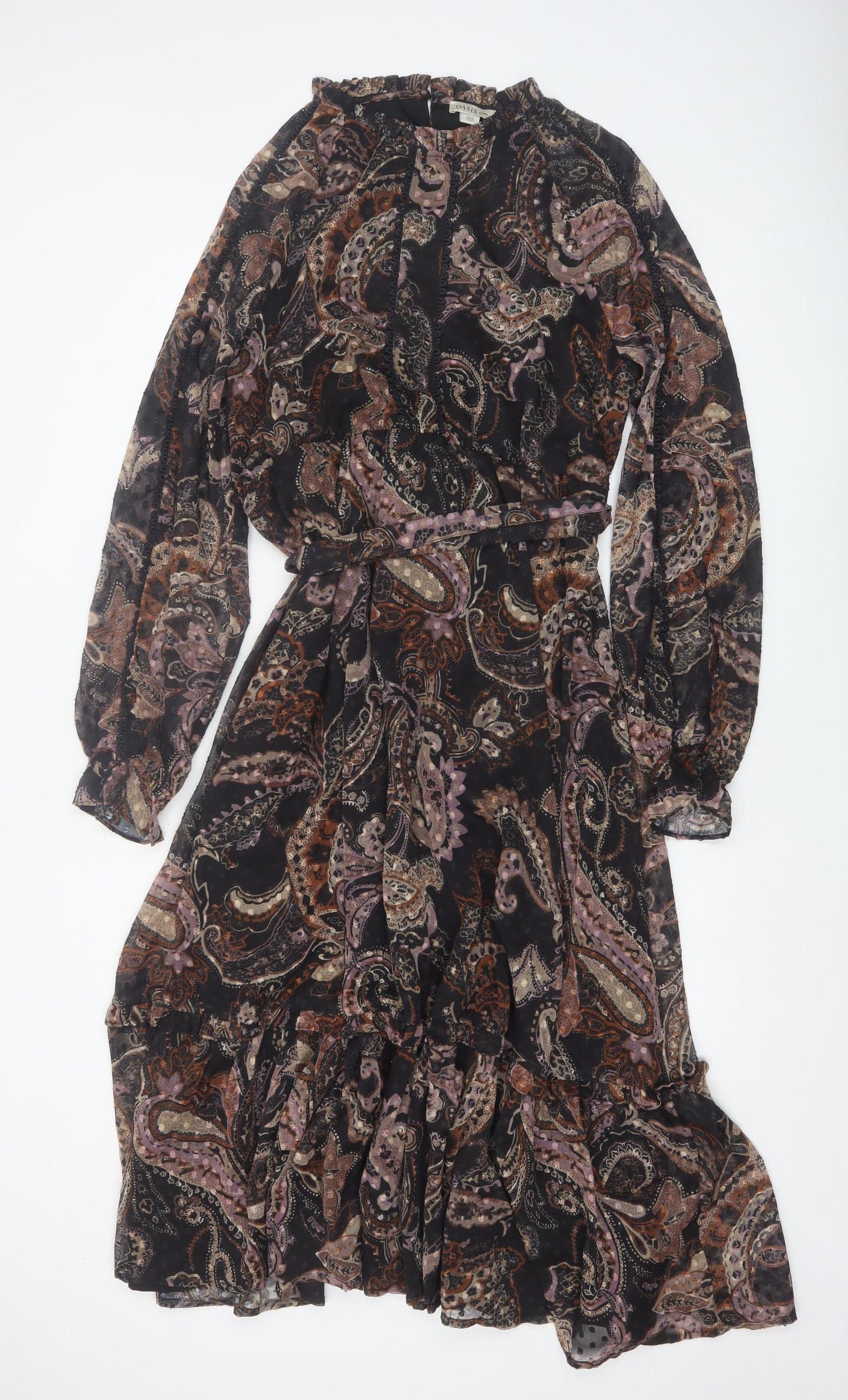 Oasis Petite Women's Multicoloured Paisley Midi Fit & Flare Dress Size 16