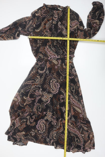 Oasis Petite Women's Multicoloured Paisley Midi Fit & Flare Dress Size 16