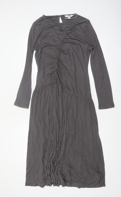 Marks and Spencer Women Grey Size 12 Midi Fit & Flare Dress
