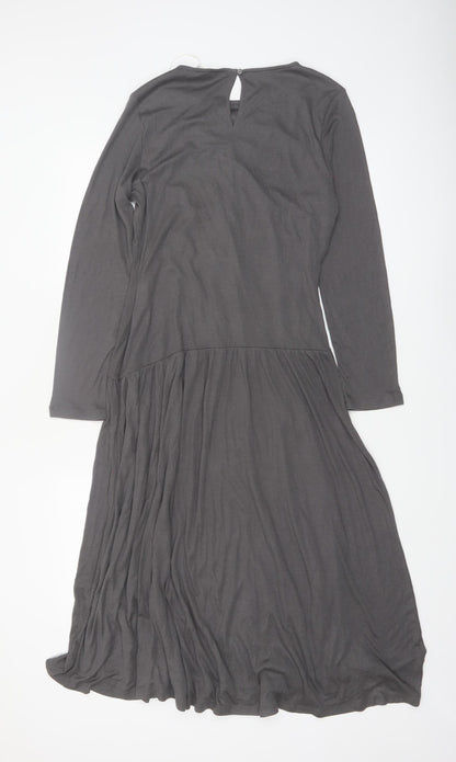 Marks and Spencer Women Grey Size 12 Midi Fit & Flare Dress