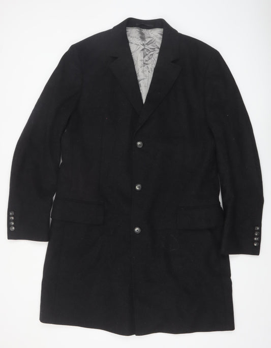 Hugo Boss Men's Black Wool Cashmere Long Overcoat Size 54