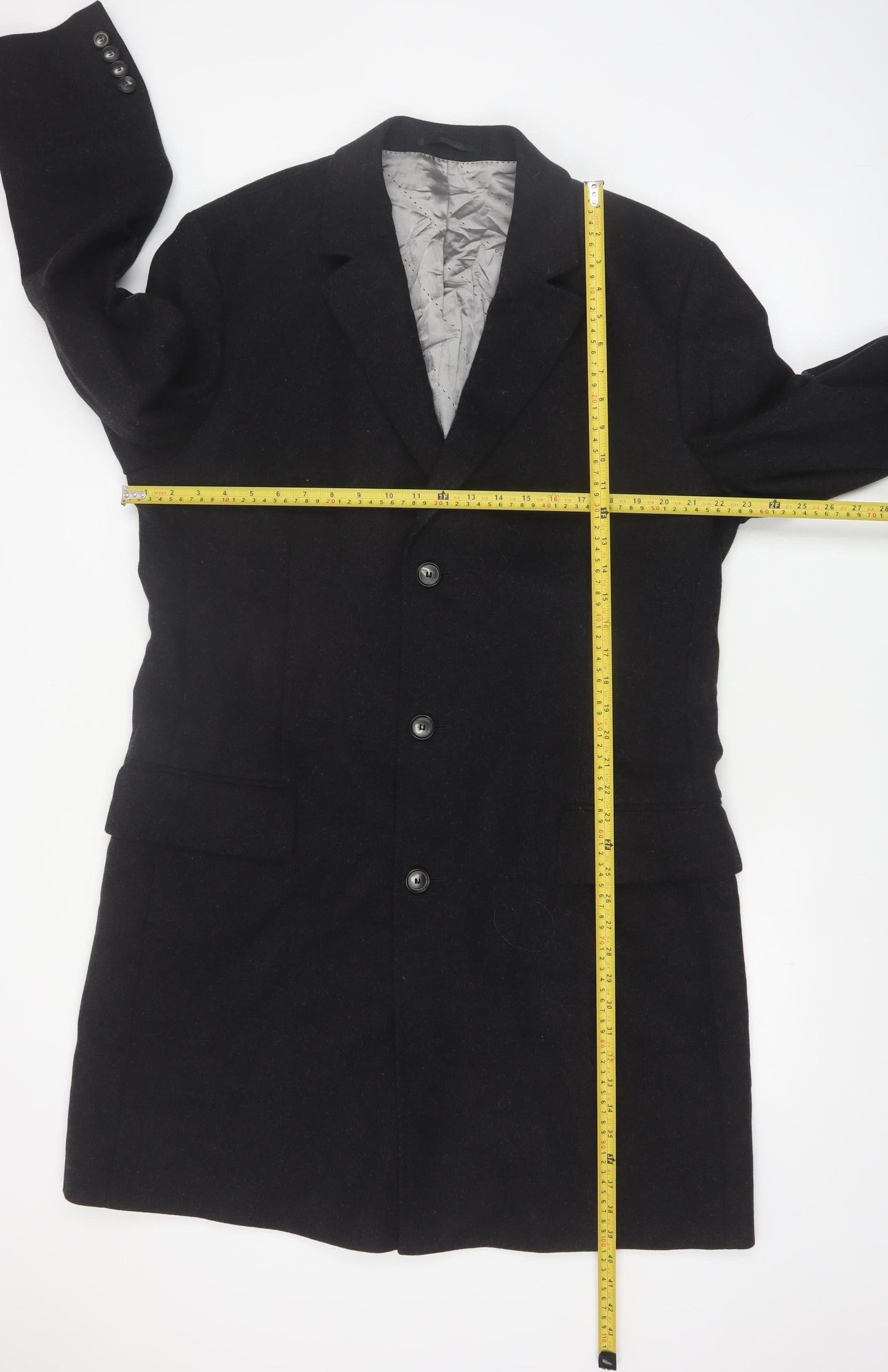 Hugo Boss Men's Black Wool Cashmere Long Overcoat Size 54