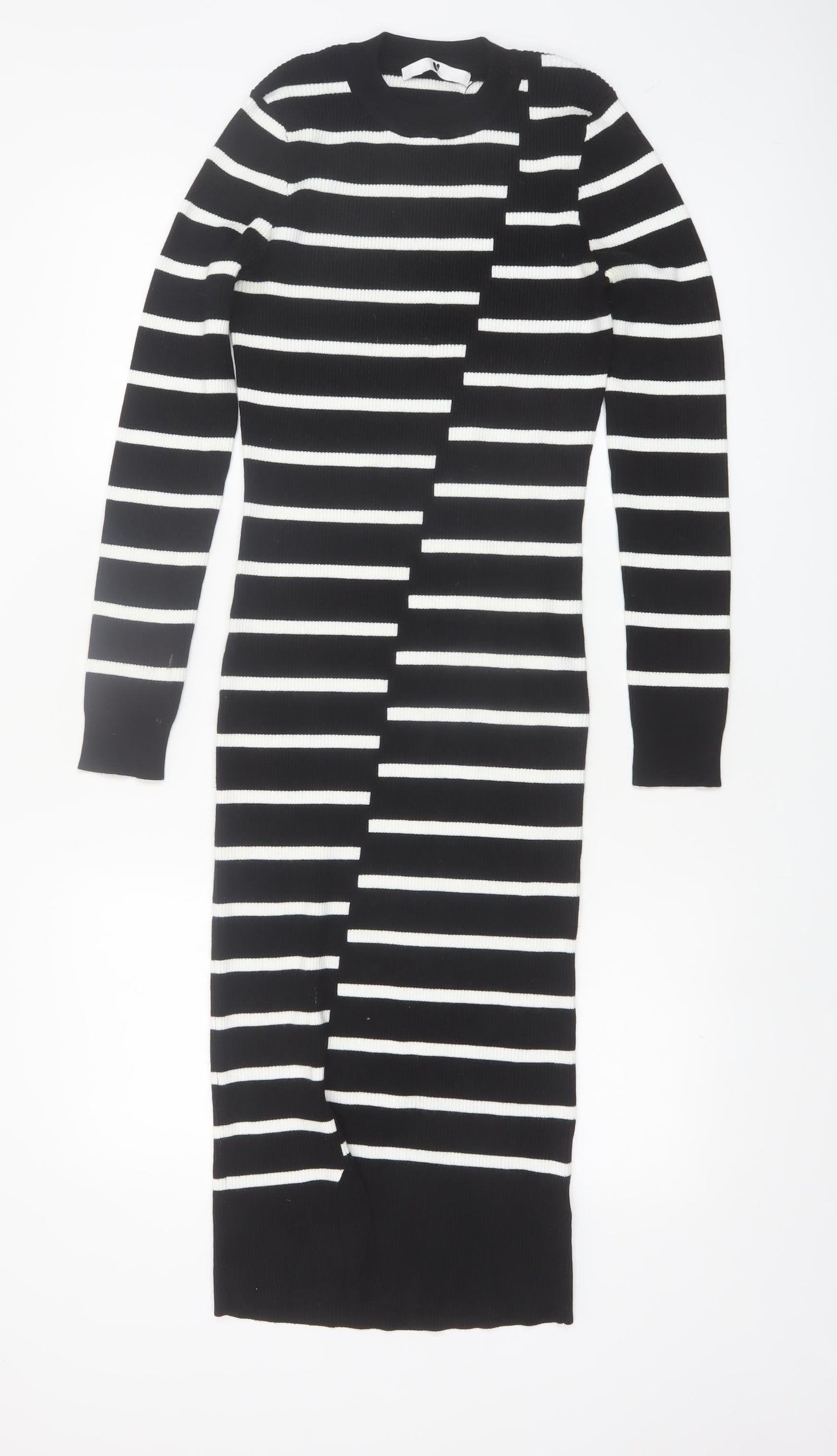Very Women’s Black White Striped Knit Midi Bodycon Dress Size 12