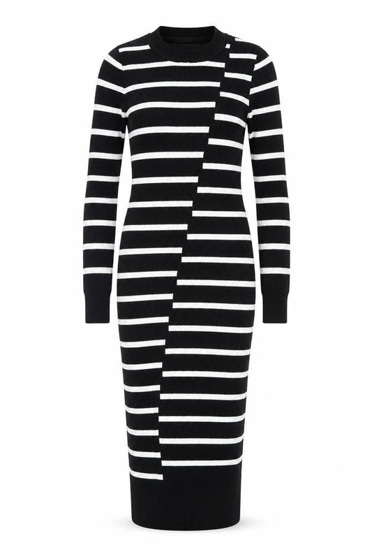 Very Women’s Black White Striped Knit Midi Bodycon Dress Size 12