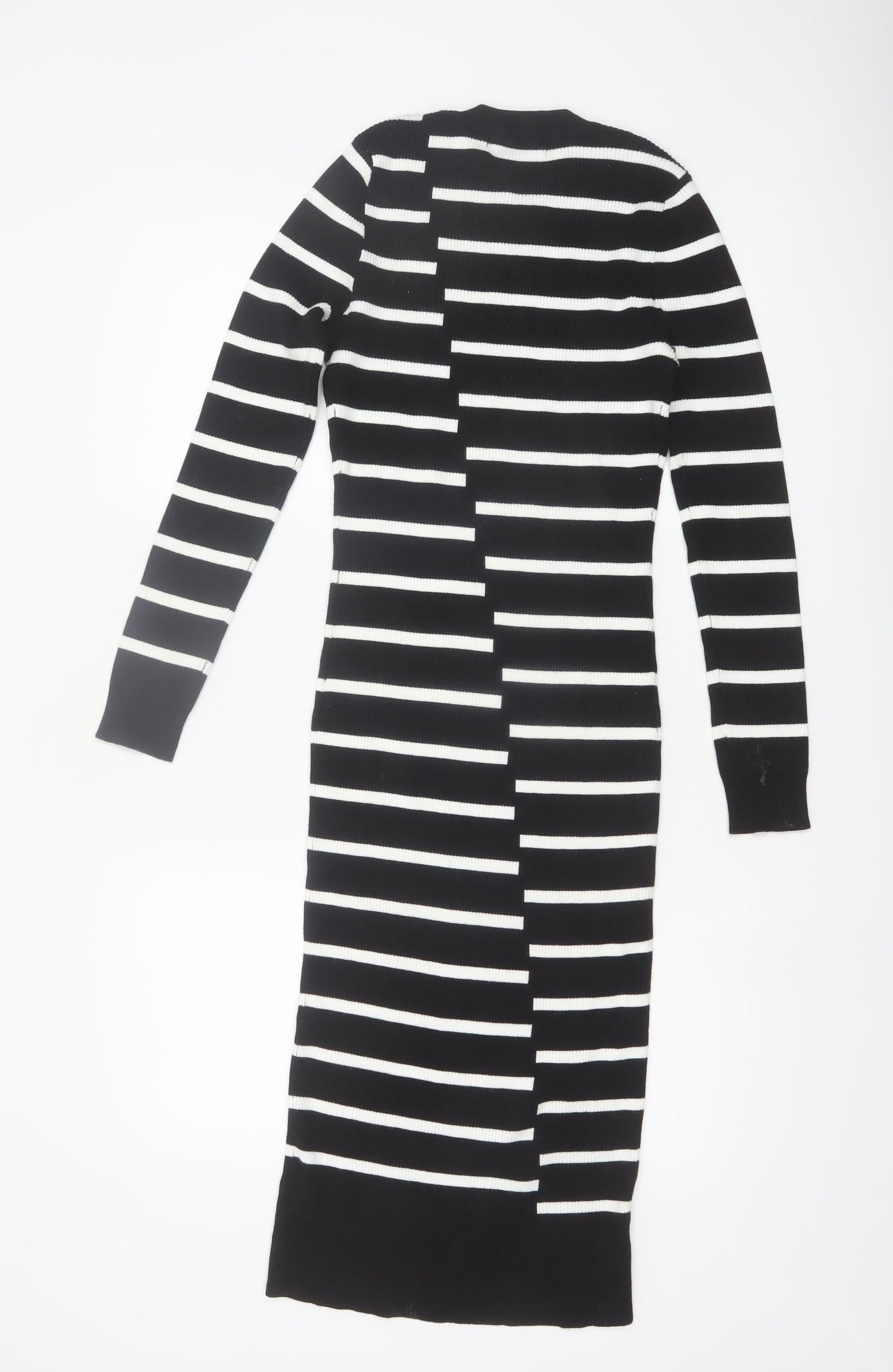 Very Women’s Black White Striped Knit Midi Bodycon Dress Size 12