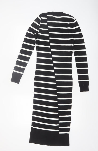 Very Women’s Black White Striped Knit Midi Bodycon Dress Size 12