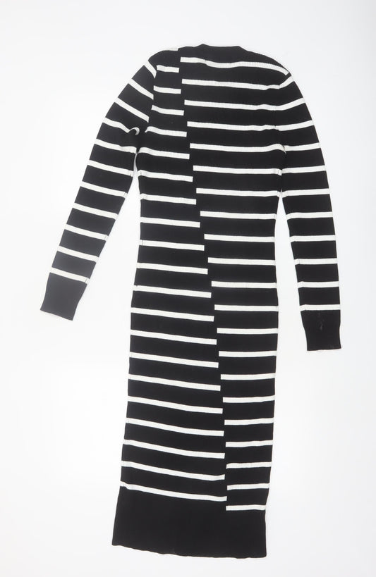Very Women’s Black White Striped Knit Midi Bodycon Dress Size 12