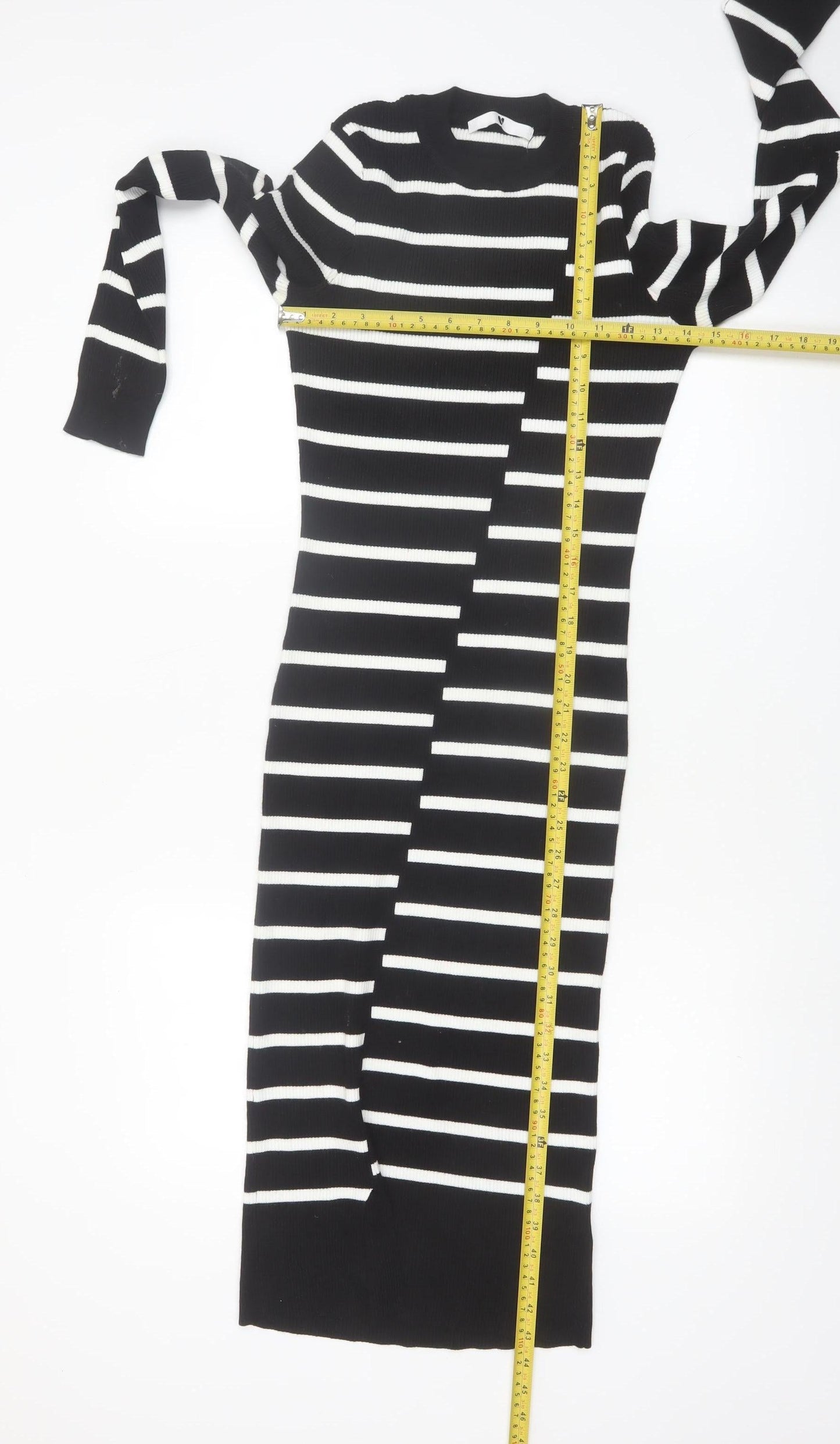 Very Women’s Black White Striped Knit Midi Bodycon Dress Size 12