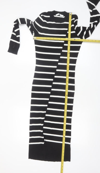 Very Women’s Black White Striped Knit Midi Bodycon Dress Size 12