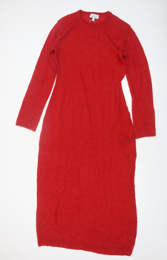 & Other Stories Women Red Wool Alpaca Knit Midi Bodycon Dress M