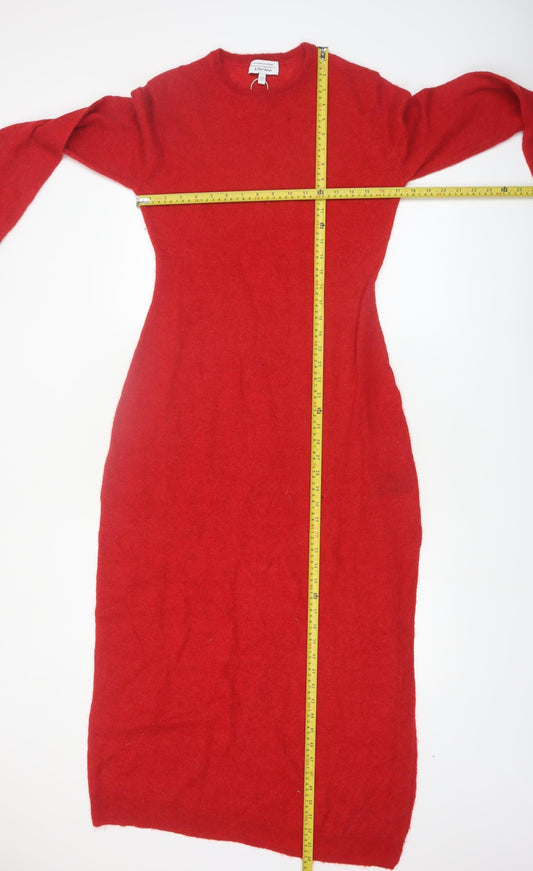 & Other Stories Women Red Wool Alpaca Knit Midi Bodycon Dress M