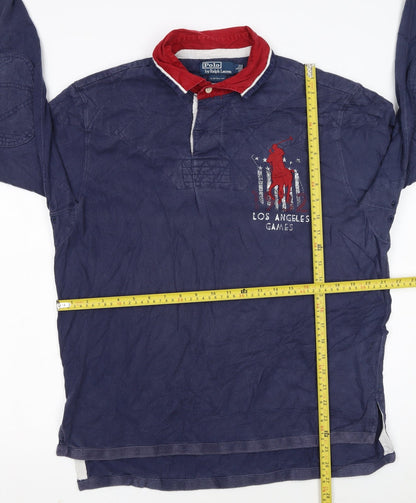 Ralph Lauren Mens Blue Long Sleeve Polo Shirt Size L Cotton Rugby Style
