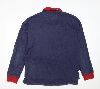 Ralph Lauren Mens Blue Long Sleeve Polo Shirt Size L Cotton Rugby Style