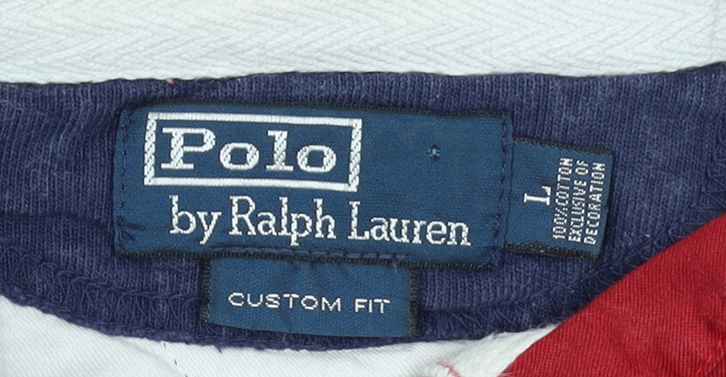 Ralph Lauren Mens Blue Long Sleeve Polo Shirt Size L Cotton Rugby Style