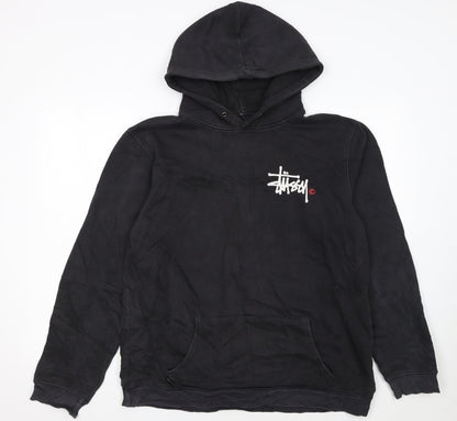 Stussy Men’s Black Pullover Hoodie Large Logo Streetwear Fleece