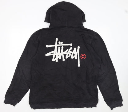 Stussy Men’s Black Pullover Hoodie Large Logo Streetwear Fleece