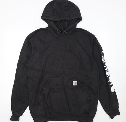 Carhartt Men's Black Pullover Hoodie Medium Loose Fit Logo Sleeve