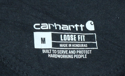 Carhartt Men's Black Pullover Hoodie Medium Loose Fit Logo Sleeve
