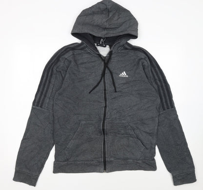 Adidas Women Dark Grey Full Zip Hoodie Size M Hooded Sweatshirt