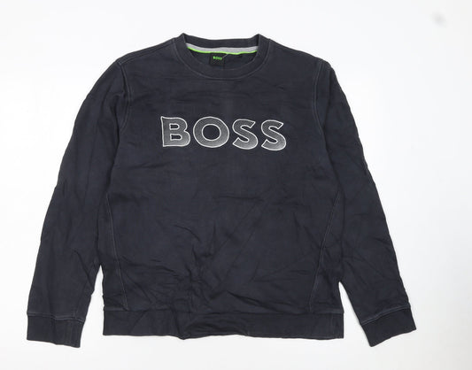BOSS Men's Black Sweatshirt Medium Crew Neck Pullover Logo