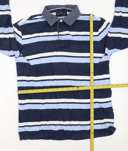 Marks and Spencer Blue Harbour Men’s Blue Striped Long Sleeve Cotton Polo M