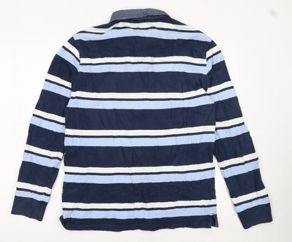 Marks and Spencer Blue Harbour Men’s Blue Striped Long Sleeve Cotton Polo M