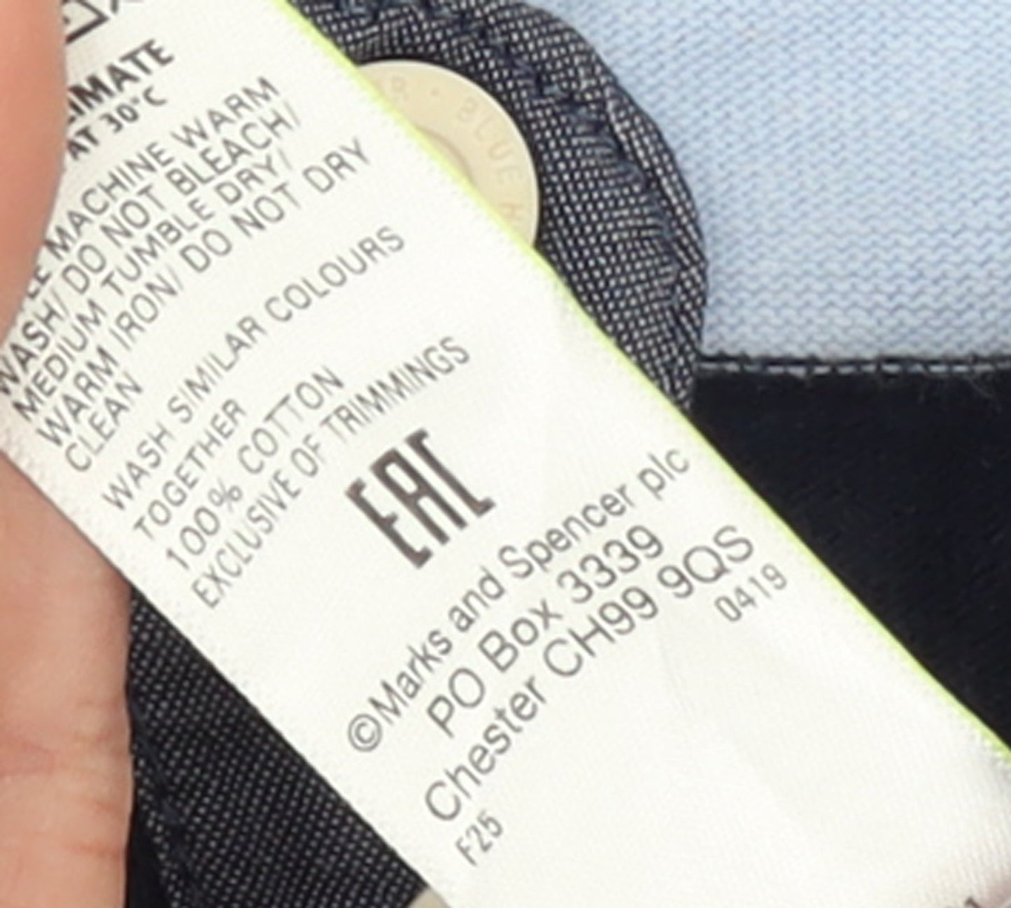 Marks and Spencer Blue Harbour Men’s Blue Striped Long Sleeve Cotton Polo M
