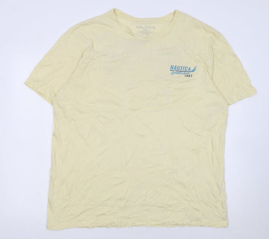 Nautica Men's Beige Graphic Print 2XL Cotton Crew Neck T-Shirt