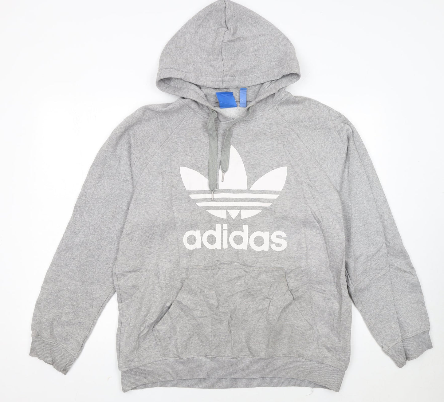 Adidas Men's Grey Pullover Hoodie L Logo Fleece Sweatshirt