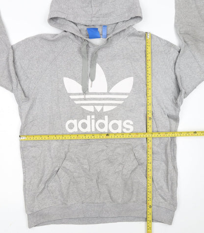 Adidas Men's Grey Pullover Hoodie L Logo Fleece Sweatshirt