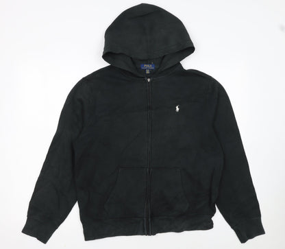 Polo Ralph Lauren Boys Black Full Zip Hoodie Size 18-20 Cotton Blend