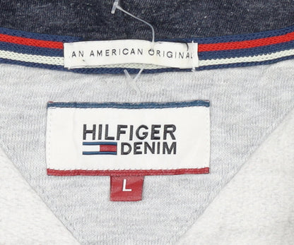 Hilfiger Denim Men's Grey Long Sleeve Hoodie L Cotton Blend Zip Up