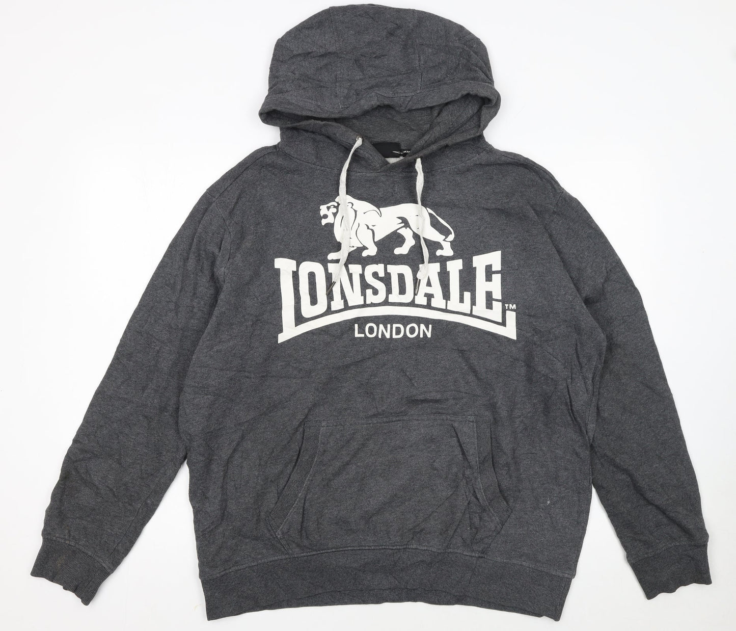 Lonsdale Men's Grey XL Pullover Hoodie with Logo Print