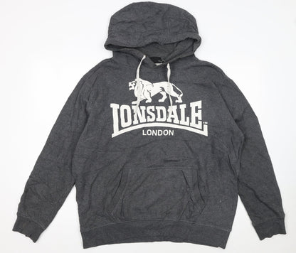 Lonsdale Men's Grey XL Pullover Hoodie with Logo Print